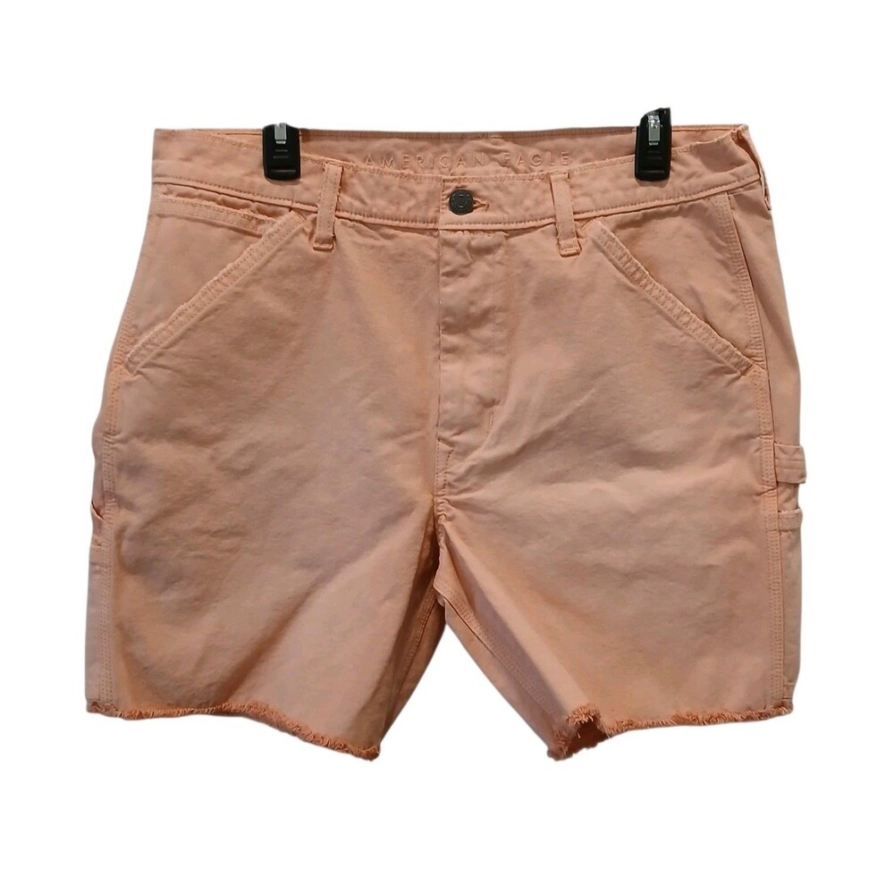 AE Baggy Carpenter Denim Shorts Peach Pink Orange Raw Hem Utility Y2K Size 34